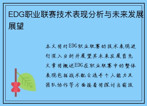 EDG职业联赛技术表现分析与未来发展展望